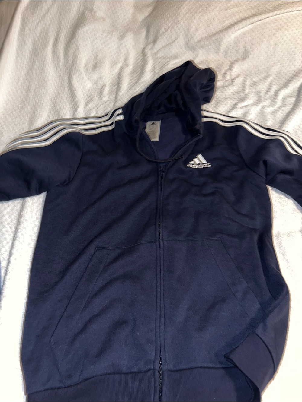 adidas Navy Hooded Zip Jacket with White Stripes